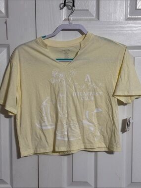 Light Yellow Cropped Tee with Breakfast Graphic